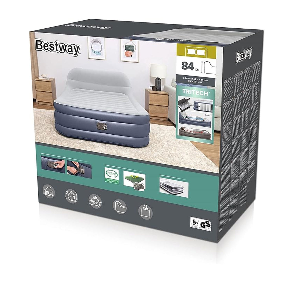 بيست واي ترايتك سليك فلو مرتبة هوائية بحاجز خلفي كوين مع مضخة هواء مدمجة تعمل بالكهرباء  2.26م × 1.52م × 84سم 