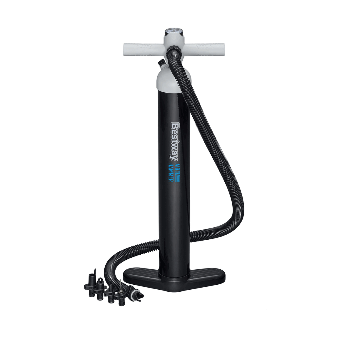 Bestway Air Hammer Sport High Pressure Manual Air Pump (Hand Pump, Flexible Hose(1.2M), 5 Sizes Of Safety Valve Adaptors,)