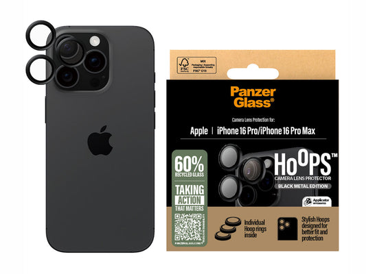 PanzerGlass® Hoops™ Black Lens Protector for iPhone 16 Pro and Pro Max 6.3 Inch | 6.9 Inch