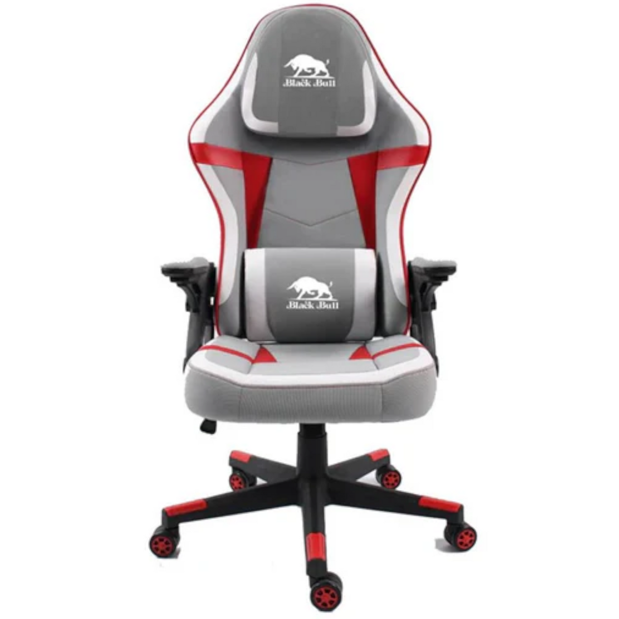 Black Bull Fabric Gaming Chair with Molded Headrest Up & Down - Gray/White/Red