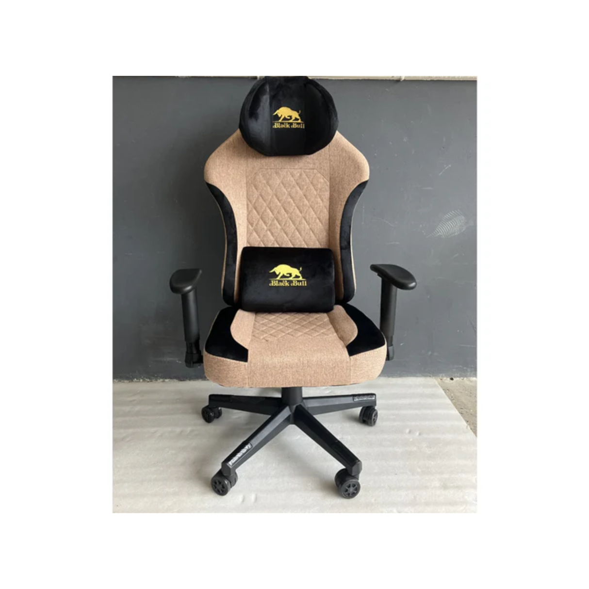 Black Bull Fabric Gaming Chair with Molded Headrest Up & Down - Black/Brown