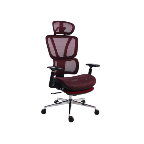Black Bull Mesh Office and Gaming Chair with Footrest, Adjustable Headrest and 3D Armrest - Black/Red