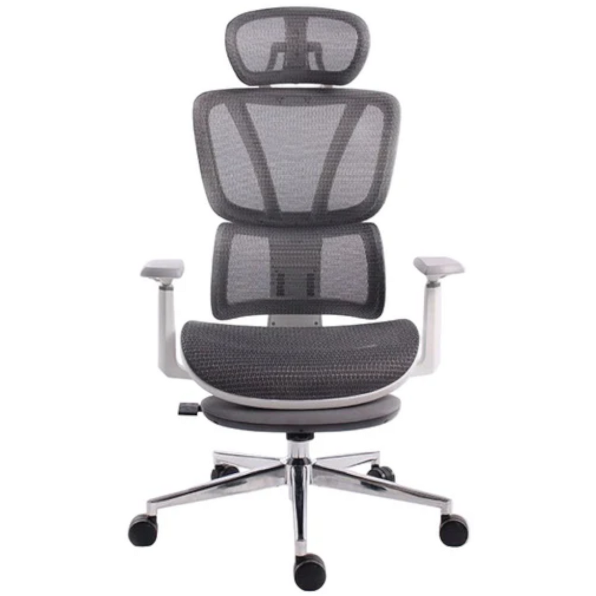 Black Bull Mesh Office and Gaming Chair with Footrest, Adjustable Headrest and 3D Armrest - White/Gray