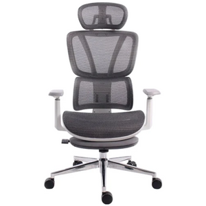 Black Bull Mesh Office and Gaming Chair with Footrest, Adjustable Headrest and 3D Armrest - White/Gray