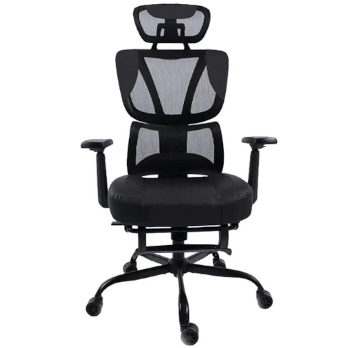 Black Bull Mesh Office and Gaming Chair with Footrest, Adjustable Headrest and 3D Armrest - Black