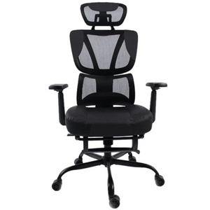 Black Bull Mesh Office and Gaming Chair with Footrest, Adjustable Headrest and 3D Armrest - Black