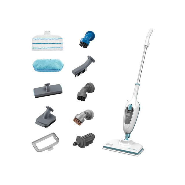 Black+Decker 10in1 Steam Mop 350ml Capacity 1300W - White/Blue - Zayoom