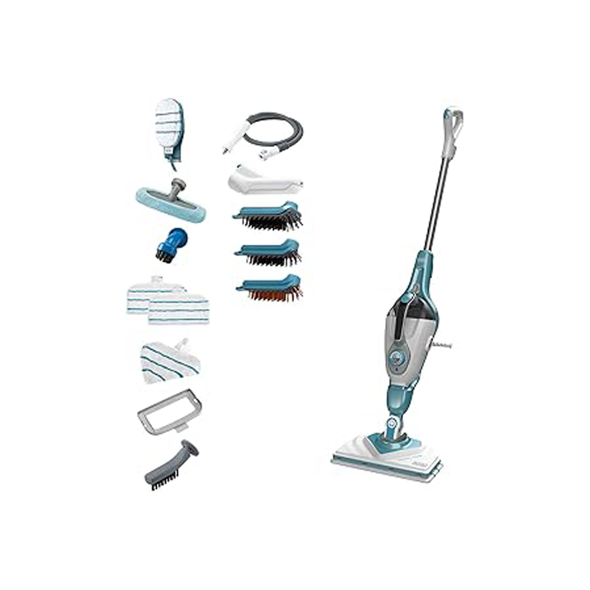 Black+Decker 2in1 Steam Mop 500ml with 15 Accessories 1600W - Grey/Blue - Zayoom