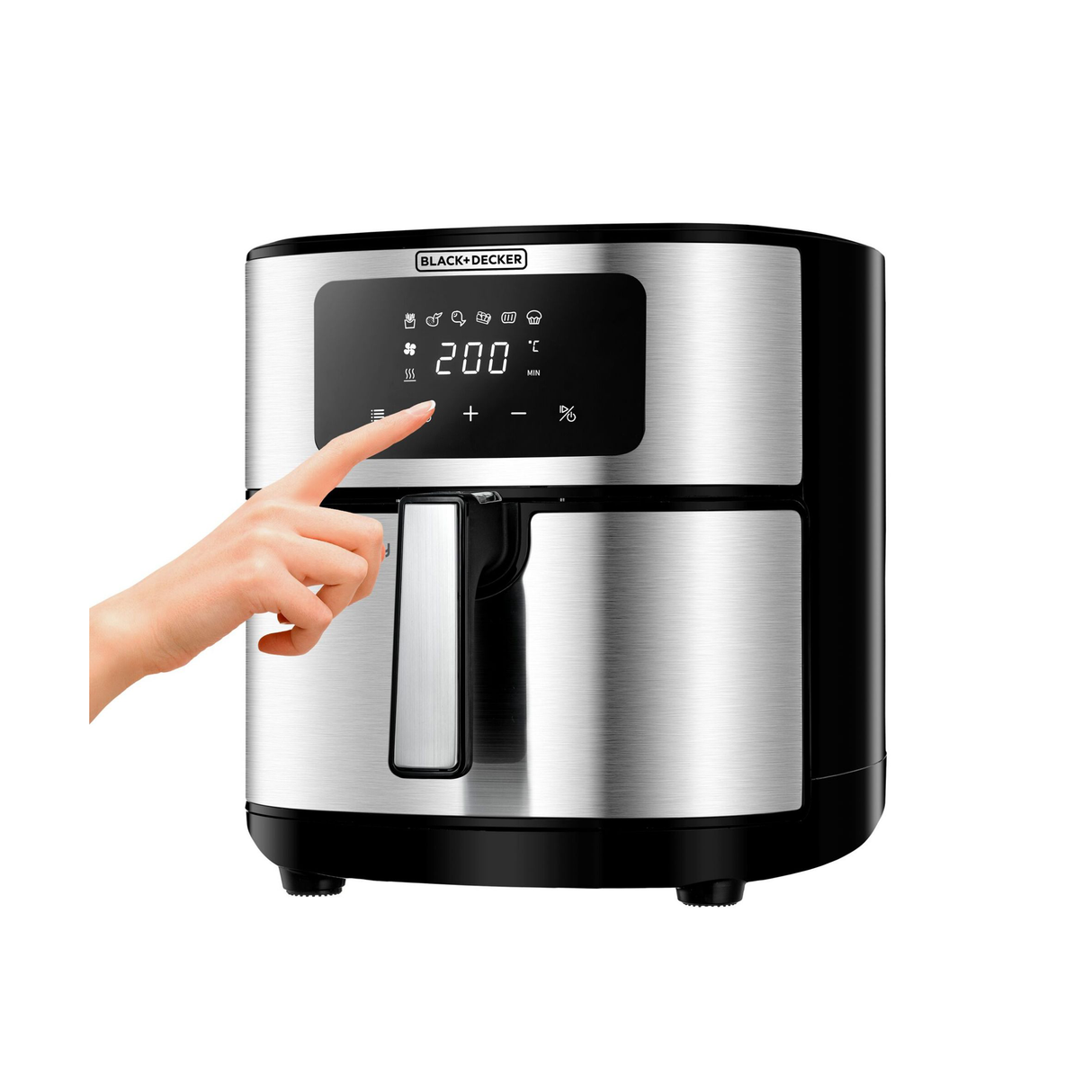 Black+Decker 6-in-1 Air Fryer 5.7L Basket Digital Touch Control 1500W - Stainless Steel - Zayoom