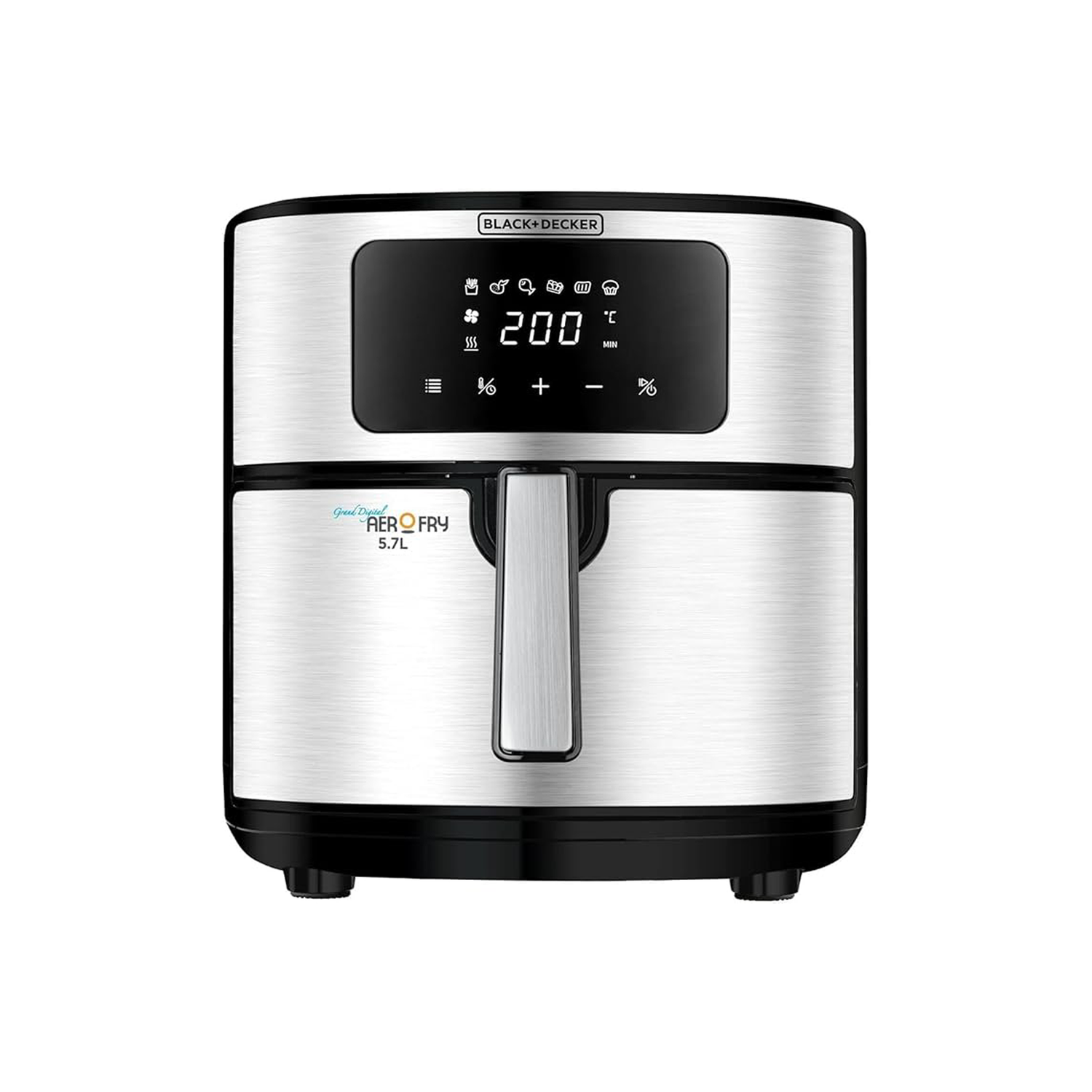 Black+Decker 6-in-1 Air Fryer 5.7L Basket Digital Touch Control 1500W - Stainless Steel - Zayoom