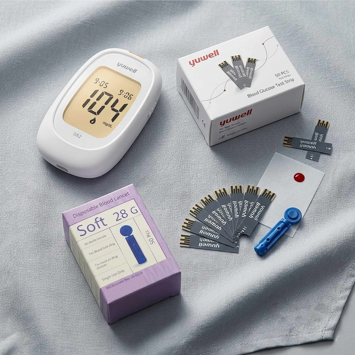 Blood Glucose Monitor 582 With Test Strips Y330 (GOD) and Lancets 28G