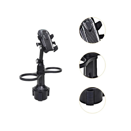 حامل أكواب للسيارة مزوّد بحامل هاتف، متعدد الوظائف ويدور بزاوية 360 درجة