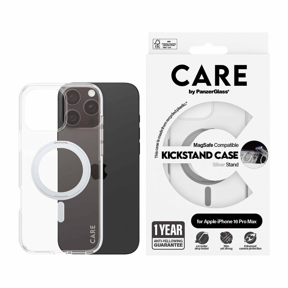 PanzerGlass® Case Feature Silver Kickstand & MagSafe for iPhone 16 Pro Max - 6.9 Inch - Zayoom