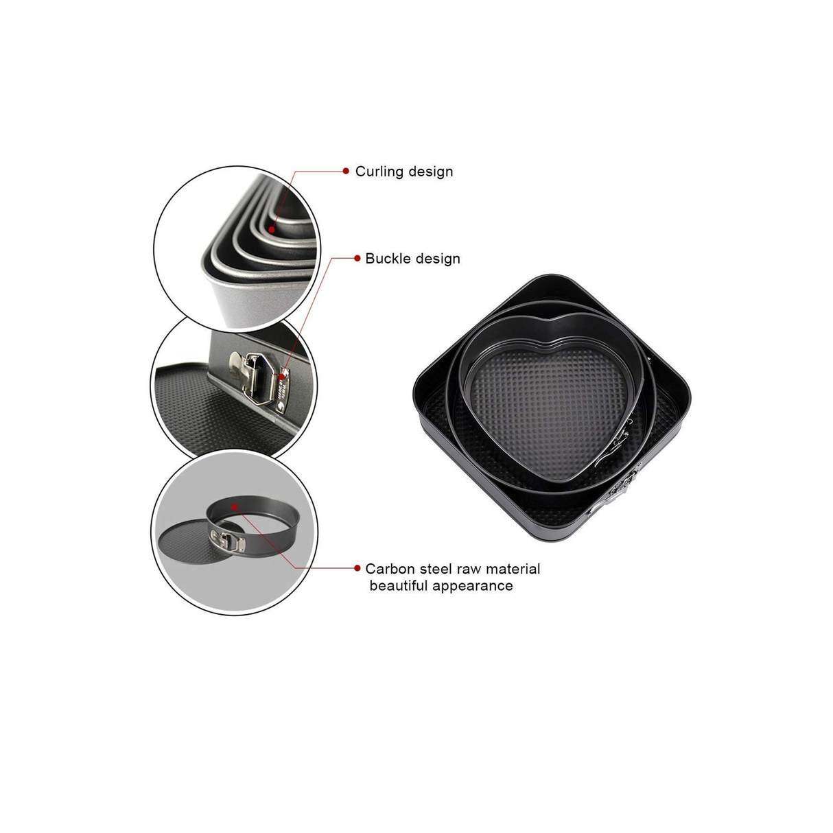 Coated Spring Form Cake Mould Pan Set,Heart Round and Square Shape Cake Maker