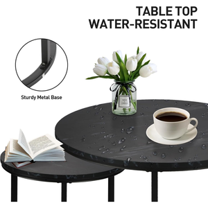 Coffee Table Set of 2 for Living Room - Round- Black