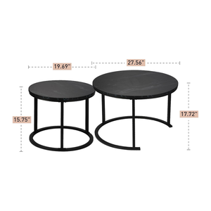 Coffee Table Set of 2 for Living Room - Round- Black