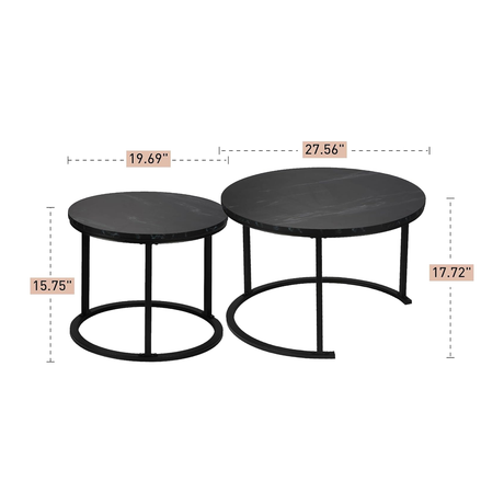 Coffee Table Set of 2 for Living Room - Round- Black