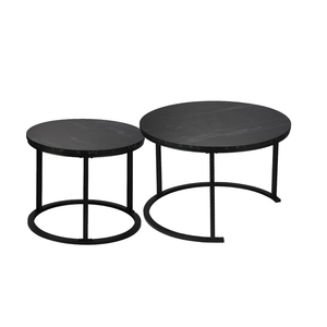 Coffee Table Set of 2 for Living Room - Round- Black