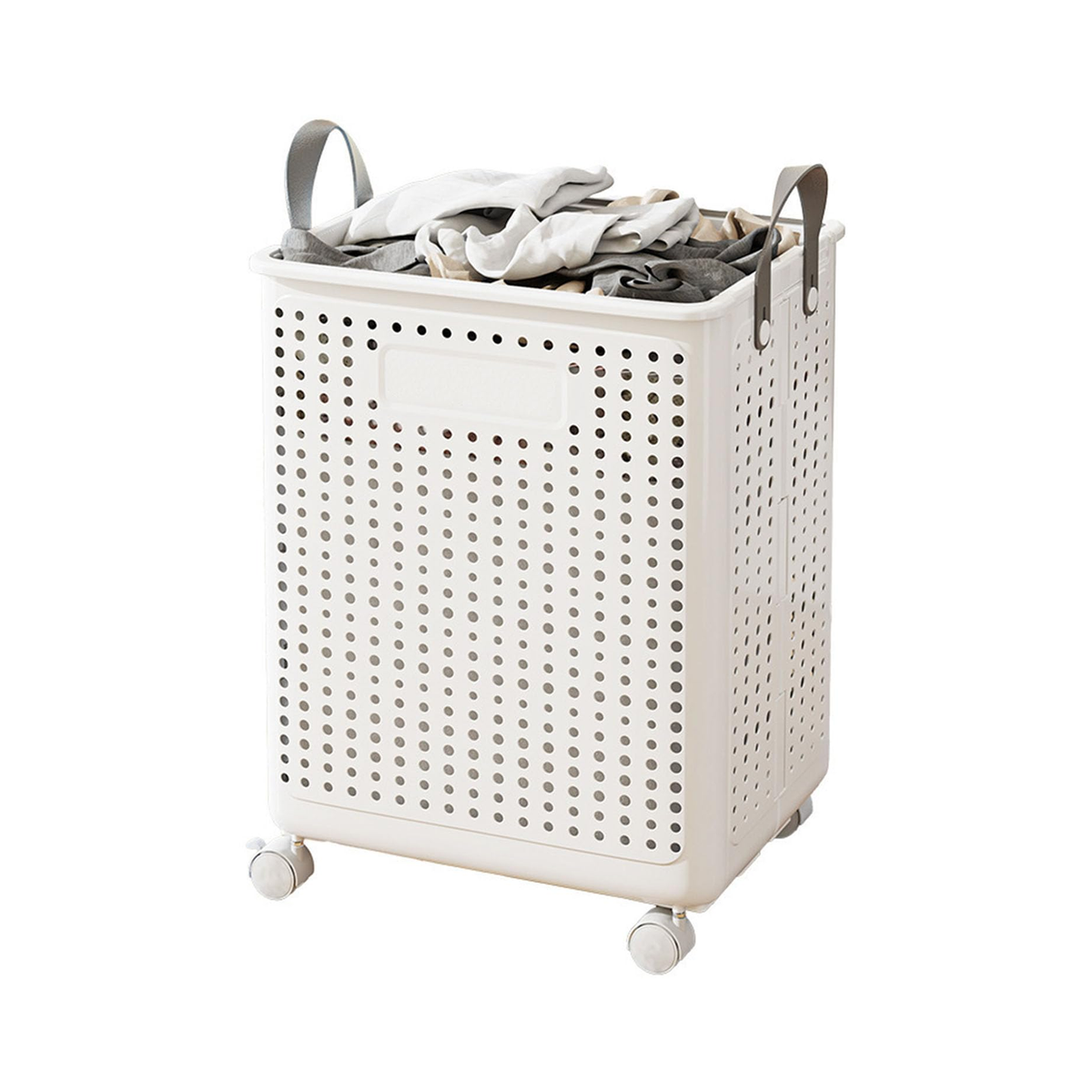 Collapsible Laundry Basket with Wheels - White