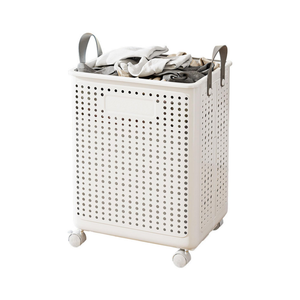Collapsible Laundry Basket with Wheels - White