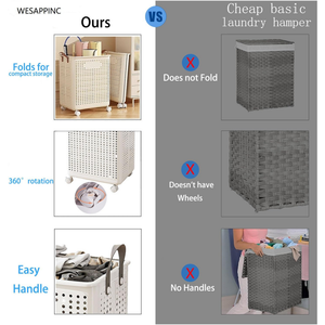 Collapsible Laundry Basket with Wheels - White