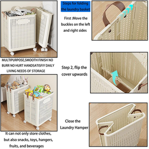 Collapsible Laundry Basket with Wheels - White