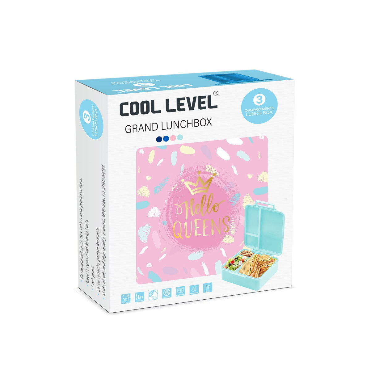 كول ليفل علبة أكل صحي مُقسّمة – نقشة وردي