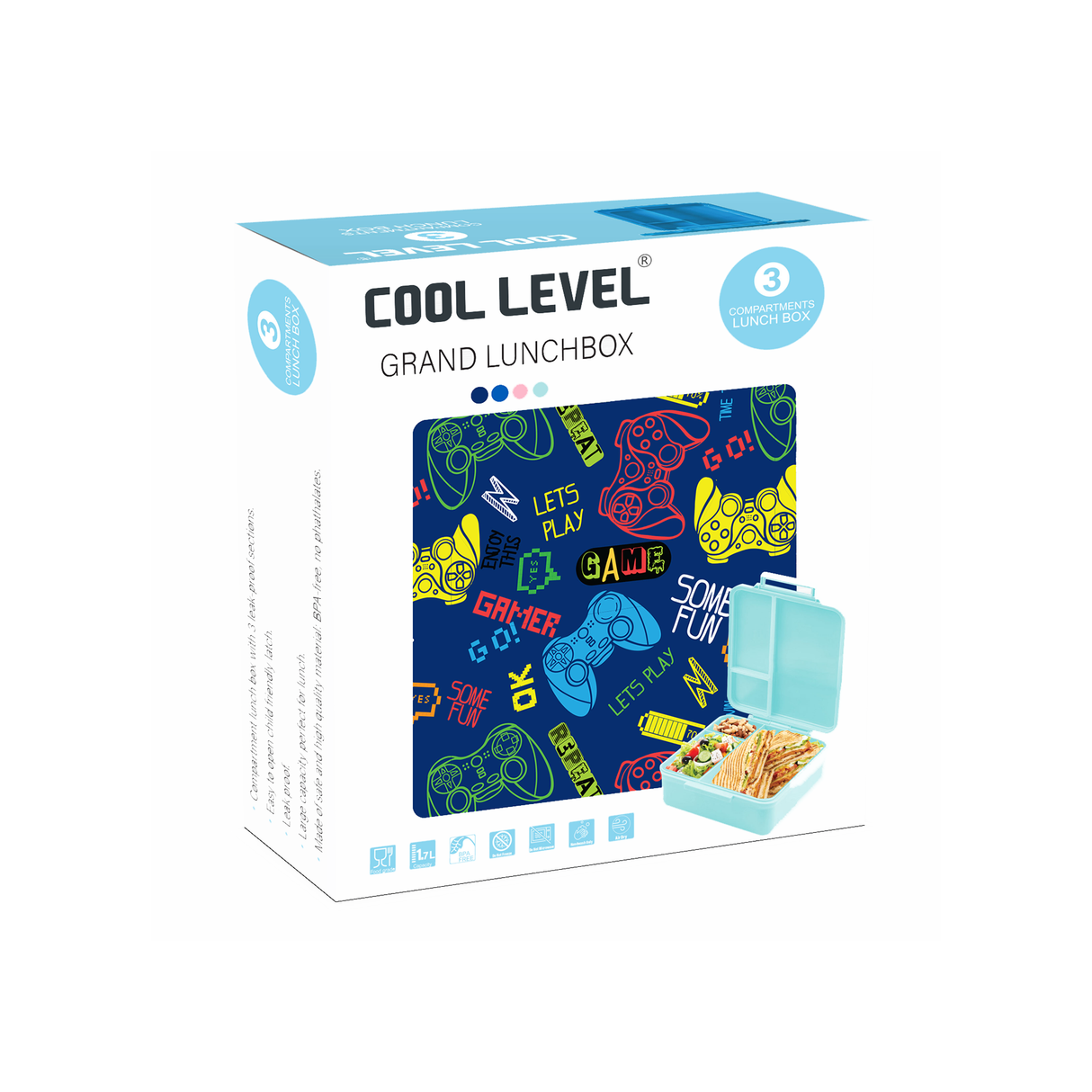 كول ليفل علبة أكل صحي مقسمة - أزرق منقوش
