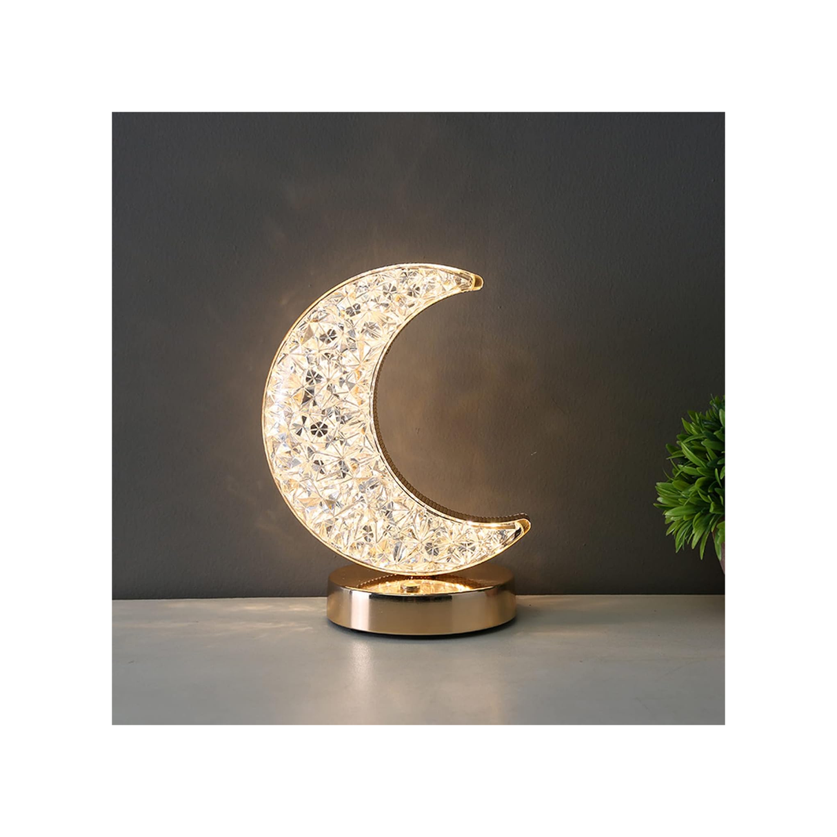 مصباح طاولة ومكتب على شكل قمر مع كريستال و3 أوضاع للضوء