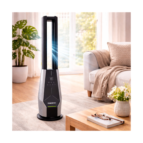 Daewoo Air Purifier With Bladeless Fan Remote Control 12 Speed Settings - Black