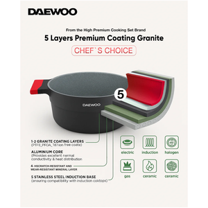 دايو تي إس سيريز مجموعة أواني طهي المطلية بالجرانيت غير اللاصقة مكونة من 9 قطع - أسود وأحمر