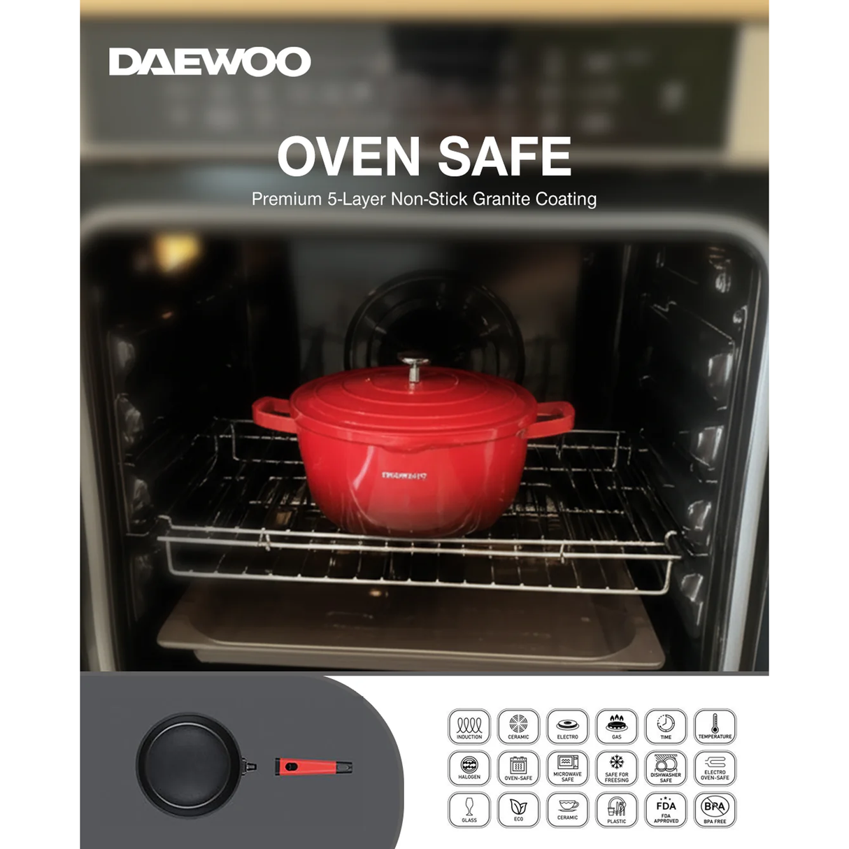 دايو طقم أواني طهي تى اس سيريز غير لاصق بطبقة جرانيت - 9 قطع - أحمر متدرج