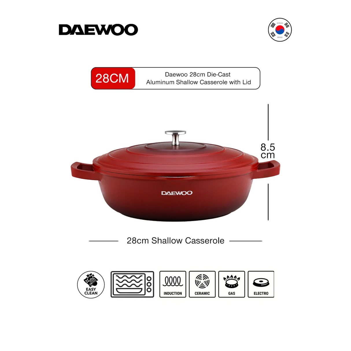 Daewoo Ts Series Non-Stick Granite Coating Shallow Casserole With Lid - 28 Cm