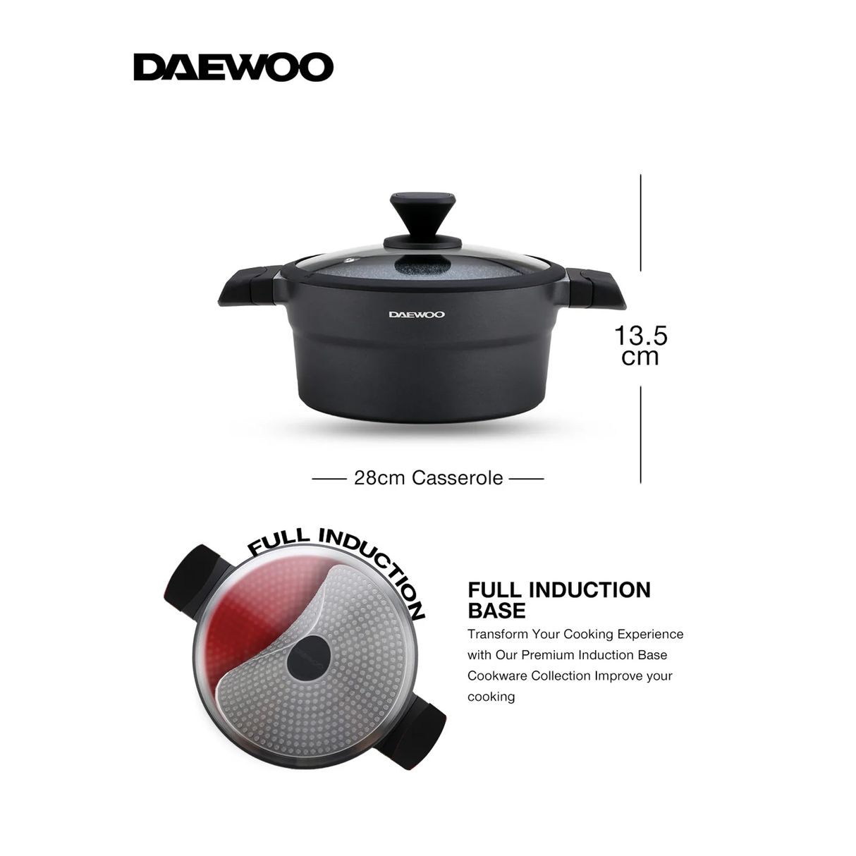 دايو قدر طهي إكس سيريز غير لاصق مطلي بالجرانيت مع غطاء - 28 سم