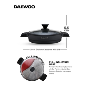 DAEWOO X Series Non-Stick Granite Coating Shallow Casserole With Lid - 28cm - Black