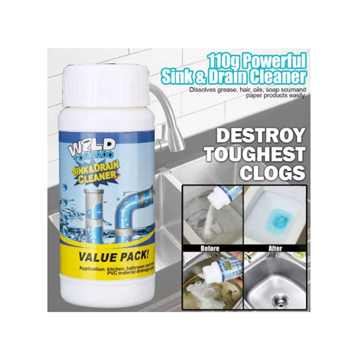 Pipe Blockage Powder Drain Sink Blockage and Pipe Cleaning Solvent Powder Pack of 3 – Zayoom