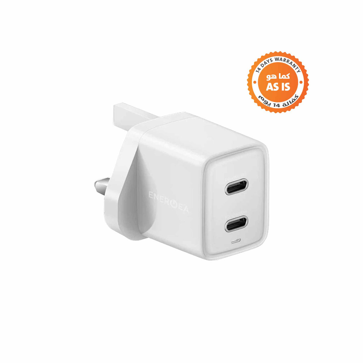  إينيرجيا أمبتشارج شاحن جداري بمنفذين USB-C وبتقنية GaN وقدرة 40 واط - أبيض - (كما هو)