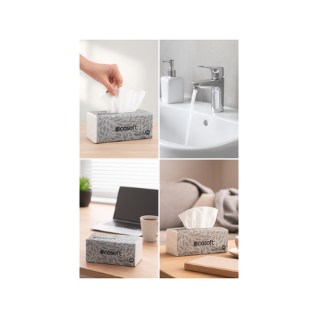 مناديل وجه إيكوسوفت بريميوم ثلاثية الطبقات، 600 منديل - فائقة النعومة، آمنة على البشرة، وذات قدرة امتصاص عالية، للاستخدام اليومي في المنزل والمكتب والعائلة