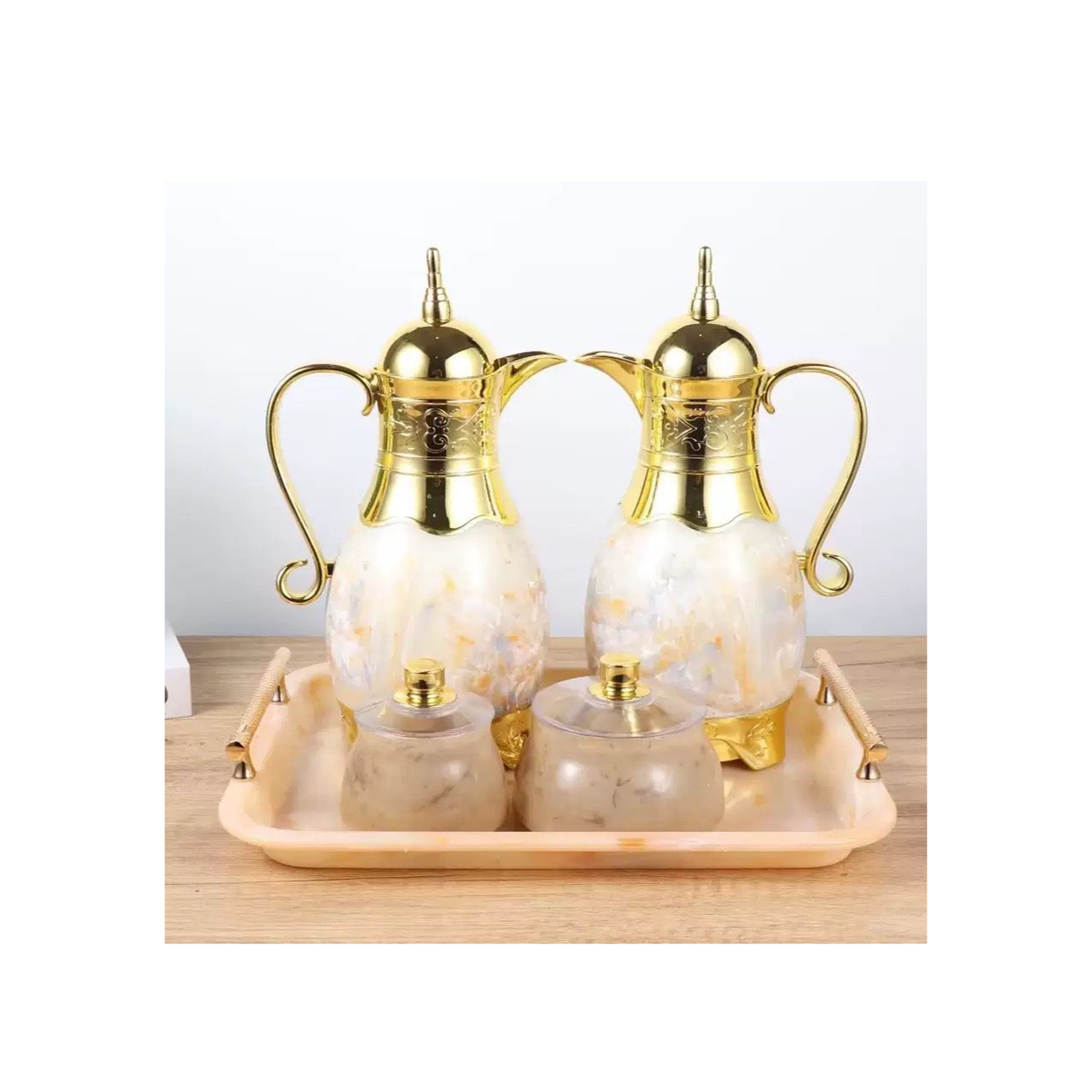 Electric Arabic Stainless Steel Coffee Pot Set- 5 Pcs- Assorted Color