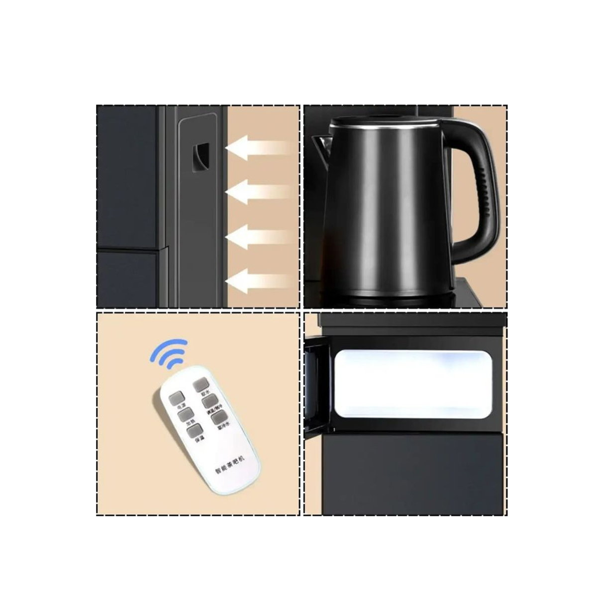 Electronic Tea & Coffee Serving Station & Water Dispenser With Remote Control, Dual Kettles & Touch Control - 1350W - Grey