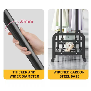 Elegant Double Pole Metal Clothes Hanging Rack with Swivel Wheels & Multi-Layer Shelving - 58kg Weight Capacity, Non-Slip Side Hooks for Home & Boutique Storage