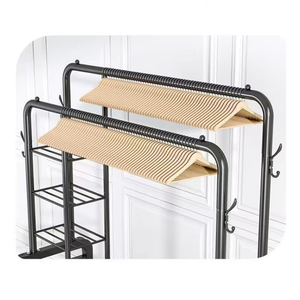 Elegant Double Pole Metal Clothes Hanging Rack with Swivel Wheels & Multi-Layer Shelving - 58kg Weight Capacity, Non-Slip Side Hooks for Home & Boutique Storage