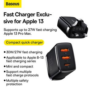 Baseus 2-Port Usb-A 1 - Port Usb-C 30w Travel Adapter - Black(e) - ASIS
