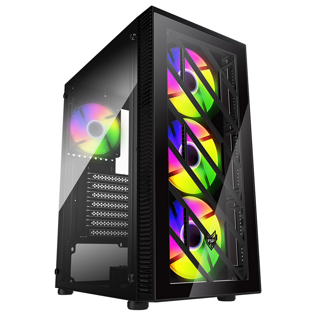 FSP CMT192 Tempered Glass ATX Mid Tower Gaming PC Case - Black (4 ARGB Fans Included)