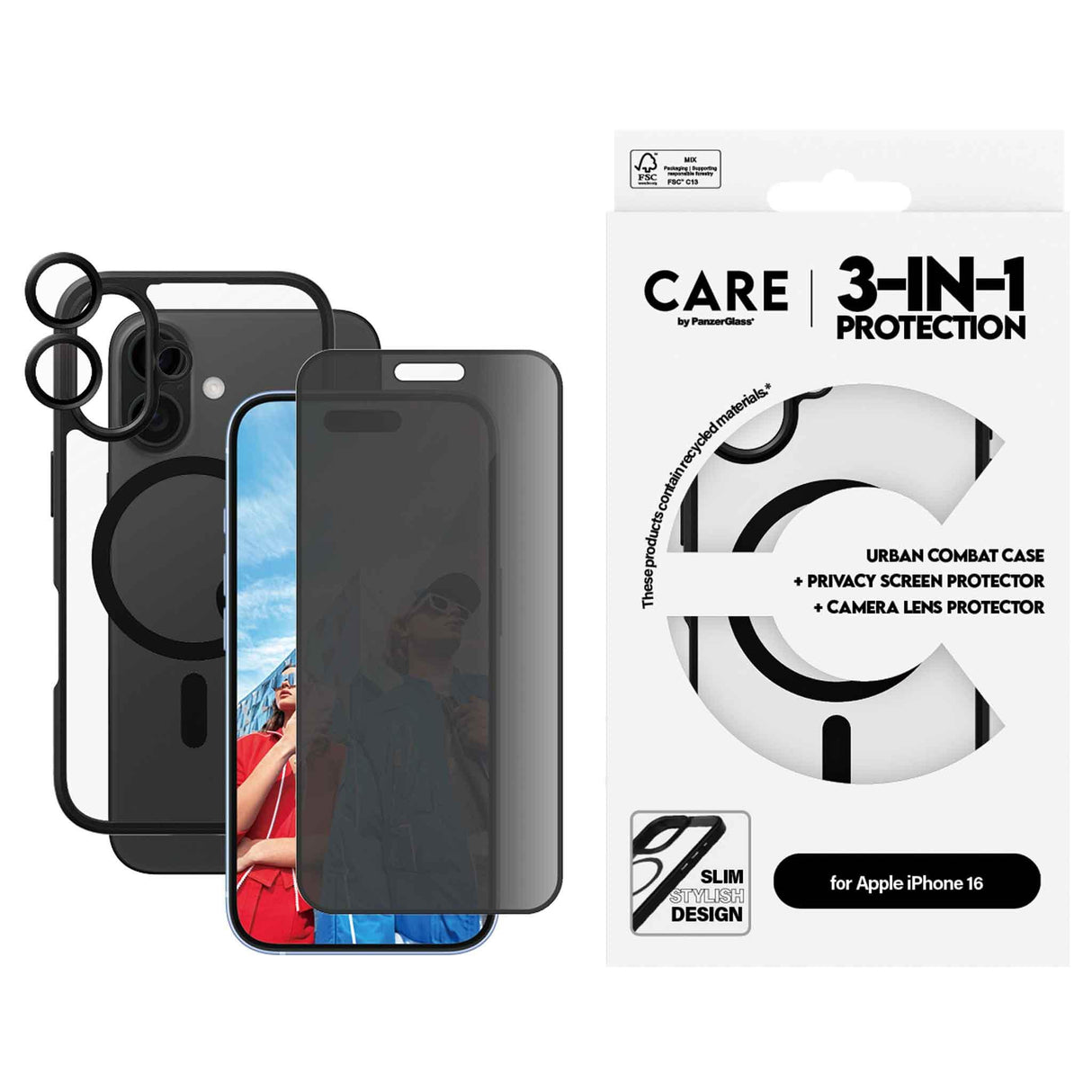 PanzerGlass® Flagship 3-in-1 Privacy Bundle for iPhone 16 - 6.1 Inch - Zayoom