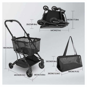Foldable Shopping Cart 100 x 65 x 48 cm - Black