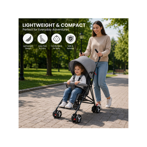 Foldable Baby Stroller With Mesh Shock Absorbers - Grey