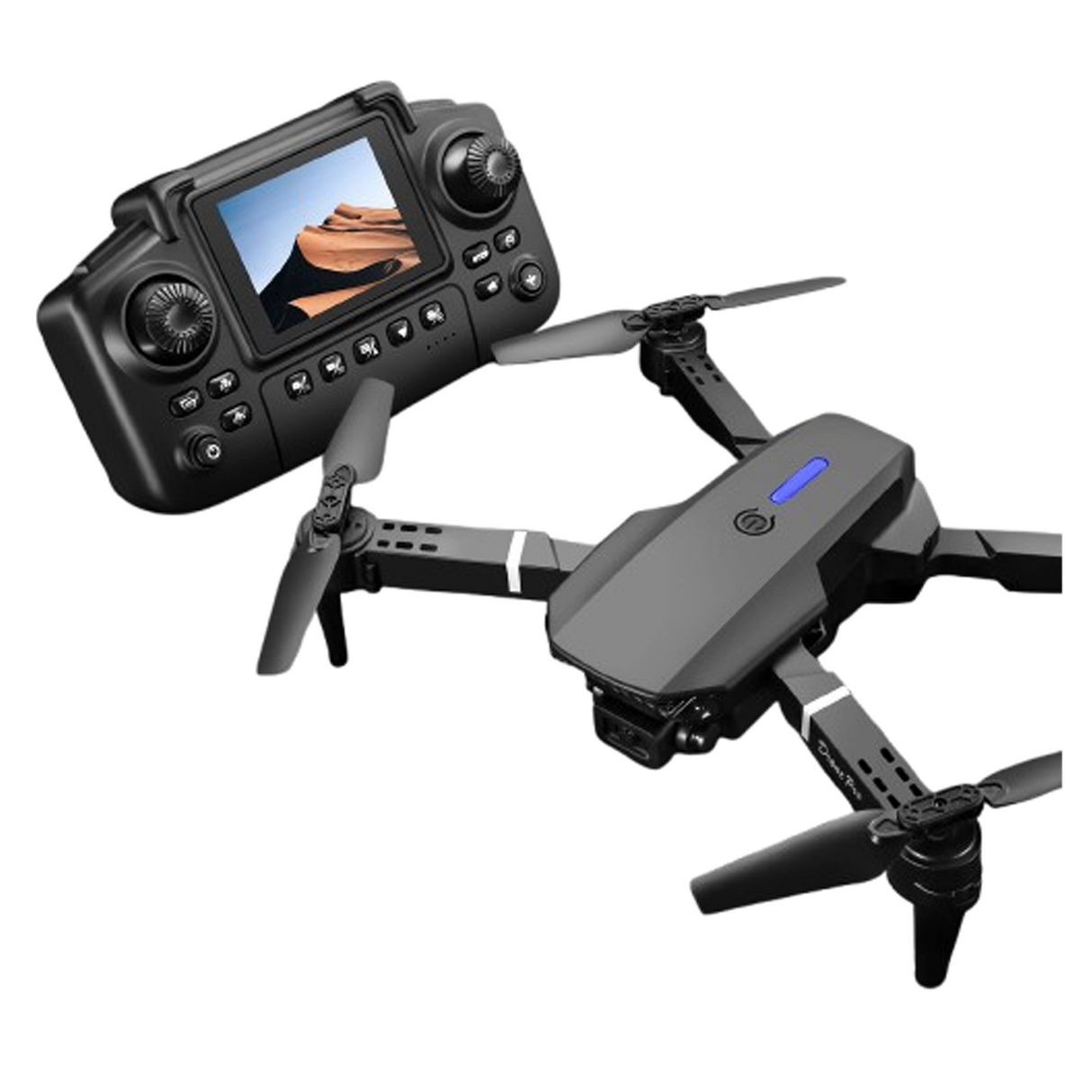 Foldable HD Dual Camera Quadcopter Drone With Inbuilt Screen Controller & Optical Flow Hovering & Mobile App Control - Black