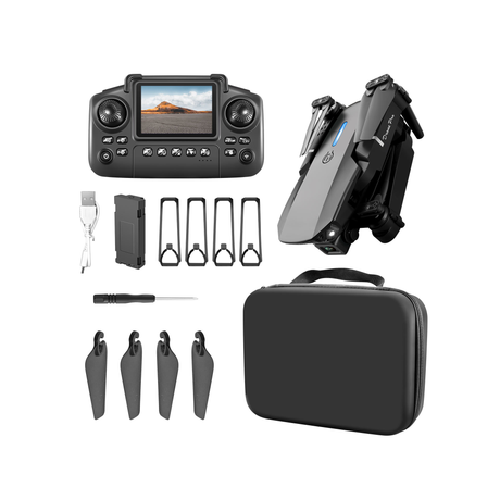 Foldable HD Dual Camera Quadcopter Drone With Inbuilt Screen Controller & Optical Flow Hovering & Mobile App Control - Black