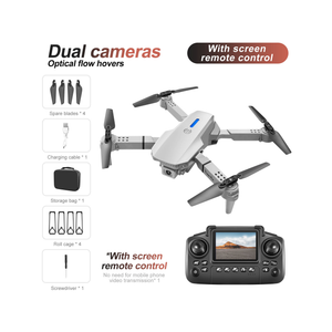 Foldable HD Dual Camera Quadcopter Drone with Inbuilt Screen Controller & Optical Flow Hovering & Mobile App Control - White/Gray